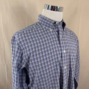 Made in New England Large USA Made Button Down Shirt Blue Plaid Cotton Mens